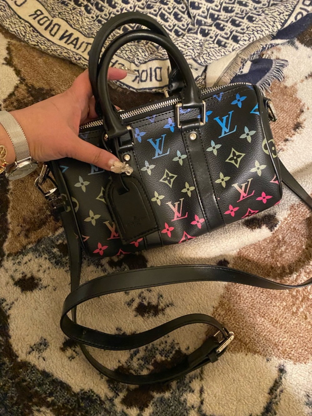 Louis Vuitton Black Multicolor Monogram Mink Keepall Bag